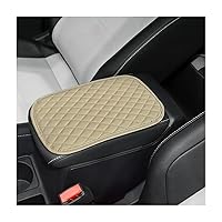 8sanlione Auto Center Console Pad, PU Leather Car Center Console Box Cushion, Non Slip Soft Armrest Seat Box Cover, Waterproof Vehicle Armrest Protector, Car Accessories for SUV Truck (Beige)