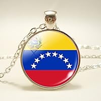 Venezuela Flag Map Pendant Necklace - World Flag Time Stone Ethnic Clavicle Chain Patriotic Charm Couple Sweater Ch