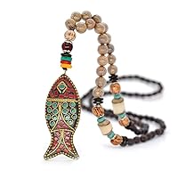 Zonfer Bohemian Vintage Wood Bead Fish Pendant, Long Sweater Chain Necklaces Pendants for Women