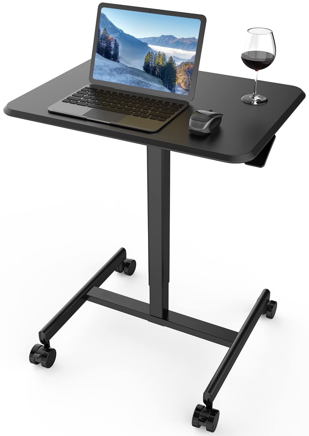 Mobile Laptop Desk Sit-Stand Desk Adjustable Height Laptop Desk Cart Ergonomic Table Small Standing Desk with Pneumatic Height Adjustments (Obsidian)