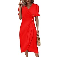 Summer Dresses V Neck Irregular Hem Dress Puff Sleeve Sundresses Women 2024 Trendy Casual Elegant Corset Boho Dress Beach