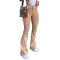 Flare Jeans for Women High Rise Slimming Wide Leg Denim Pants Retro Boot Cut Slim Fit Bell Bottom Jean Trousers (Brown,Large)