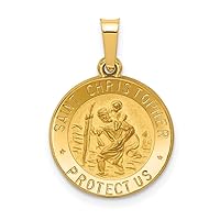 14k Yellow Gold Polished and Satin St. Christopher Medal HollowCustomize Personalize Engravable Charm Pendant Jewelry Gifts For Women or Men (Length 0.83