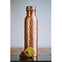 Pure Hammered Copper Water Bottle - Handmade copper drinkware water bottle ayurveda benefit serving copper flask 32 Oz joint free leak proof copper vessel with lid