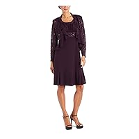 Dressbarn Women's Plum Knee-Length Dress with Ruched Bust and Lace Detail - 6