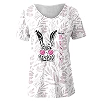 T Shirts for Women Bunny Easter Print V Neck Short Sleeve Top Plus Size Short Shirt