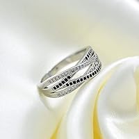 (Black) Infinity 925 Silver Black & Blue Sapphire Women Wedding Ring Jewelry Size 6-10 (9)