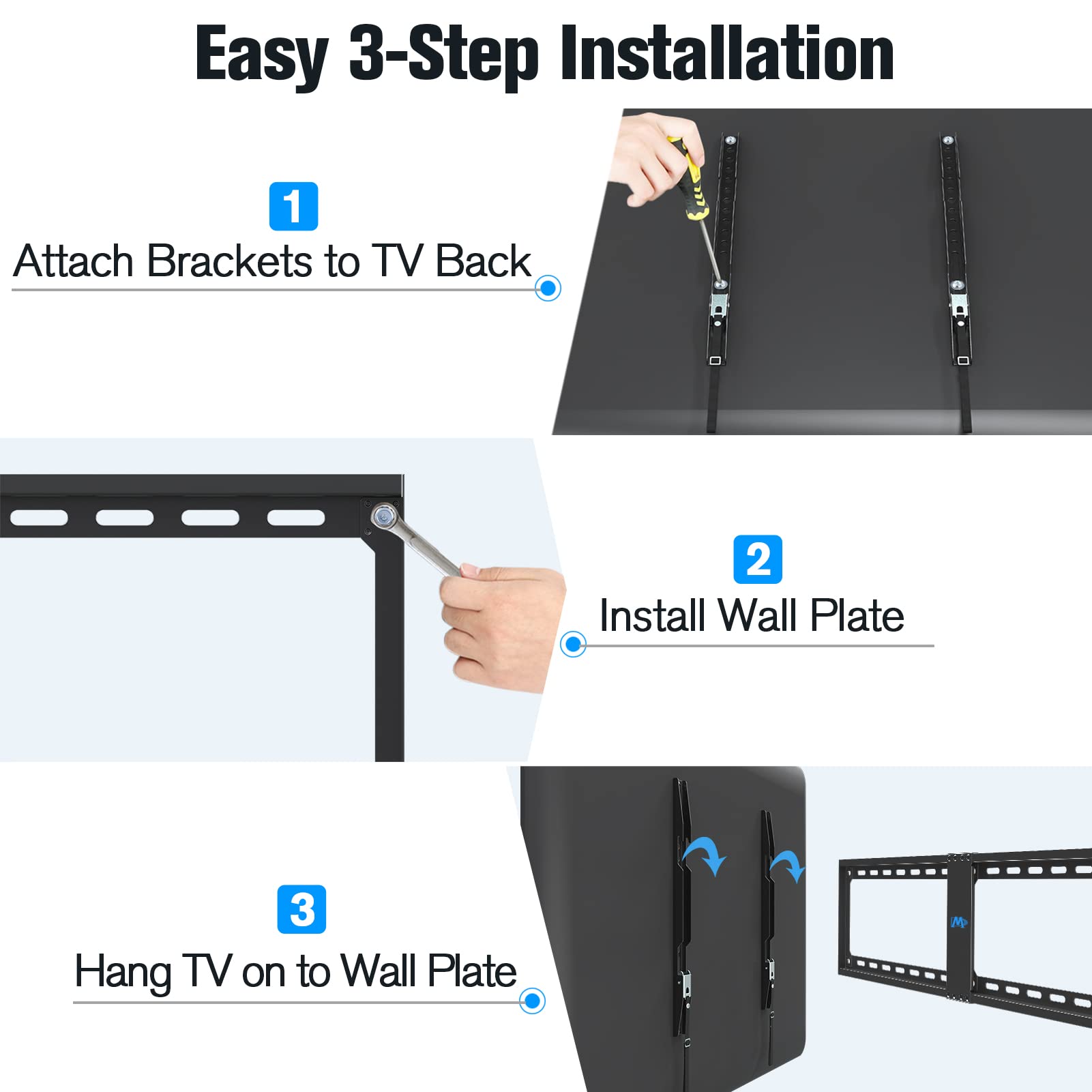 Mounting Dream Fixed TV Wall Mount, Low Profile Wall Mount TV Bracket for Most 42-90 Inch TVs, Flush TV Mount for Space Saving, Fits 16