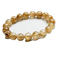 Natural Gold Rutilated Quartz Titanium Crystal 11mm Round Beads Women Men Bracelet AAAA