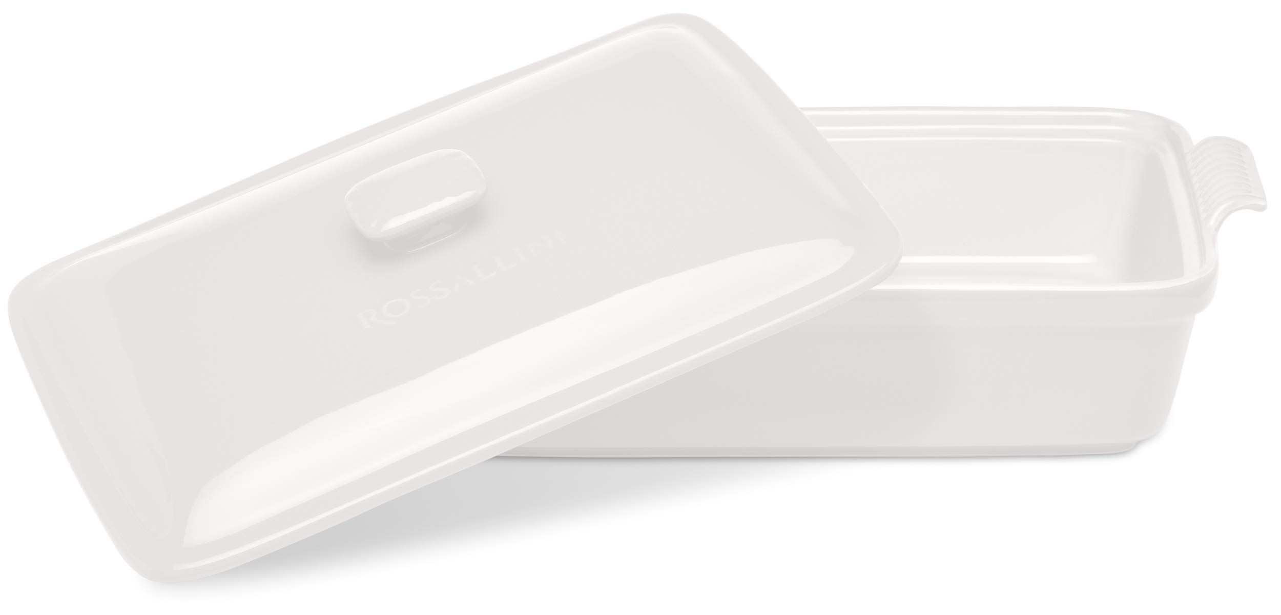 ROSSALLINI Stoneware Casserole Dish Bakeware Set with Lid, Covered Rectangular Dinnerware, Extra Large 4.23 Quart, 13 by 9 Inch, Bianco [White]