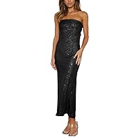 Women's Sequin Dress Backless Sparkly Gowns Strapless Sexy Elegant Midi Dress for Party Night Evening
