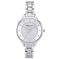 Kenneth Cole New York Women's Silver Link Bracelet Watch with Crystal Stone Numerals No Color ONE Size, Mother of Pearl, KC50940001-AMZUK