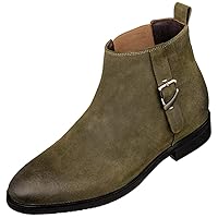 TOTO Men's Invisible Height Increasing Elevator Shoes - Nubuck Leather Slip-on Chelsea Ankle Boots - 3.0 Inches Taller