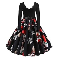 Women's Christmas Dresses Vintage Long Sleeve Housewife Evening Party Prom Dress