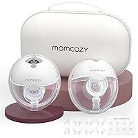 Momcozy Breast Pump Hands Free M5, Wearable Breast Pump of Baby Mouth Double-Sealed Flange with 3 Modes & 9 Levels, Electric Breast Pump Portable - 24mm, 2 Pack Quill Gray