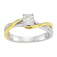 1/7 carat (cttw) Round Diamond Cluster Engagement Promise Two-Tone Ring Crafted in 10KT Yellow & White Gold