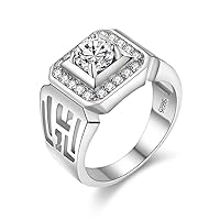 Wide Square Brilliant Cut Platinum &Gold Plated Rings With Shiny Cubic Zirconia Luxurious Rings Wedding Band for Men JX001 Size 7 8 9 10 11
