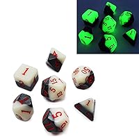 Bescon Two-Tone Glowing Polyhedral Dice 7pcs Set Green Dawn, Luminous RPG Dice Set d4 d6 d8 d10 d12 d20 d%, Brick Box Packaging