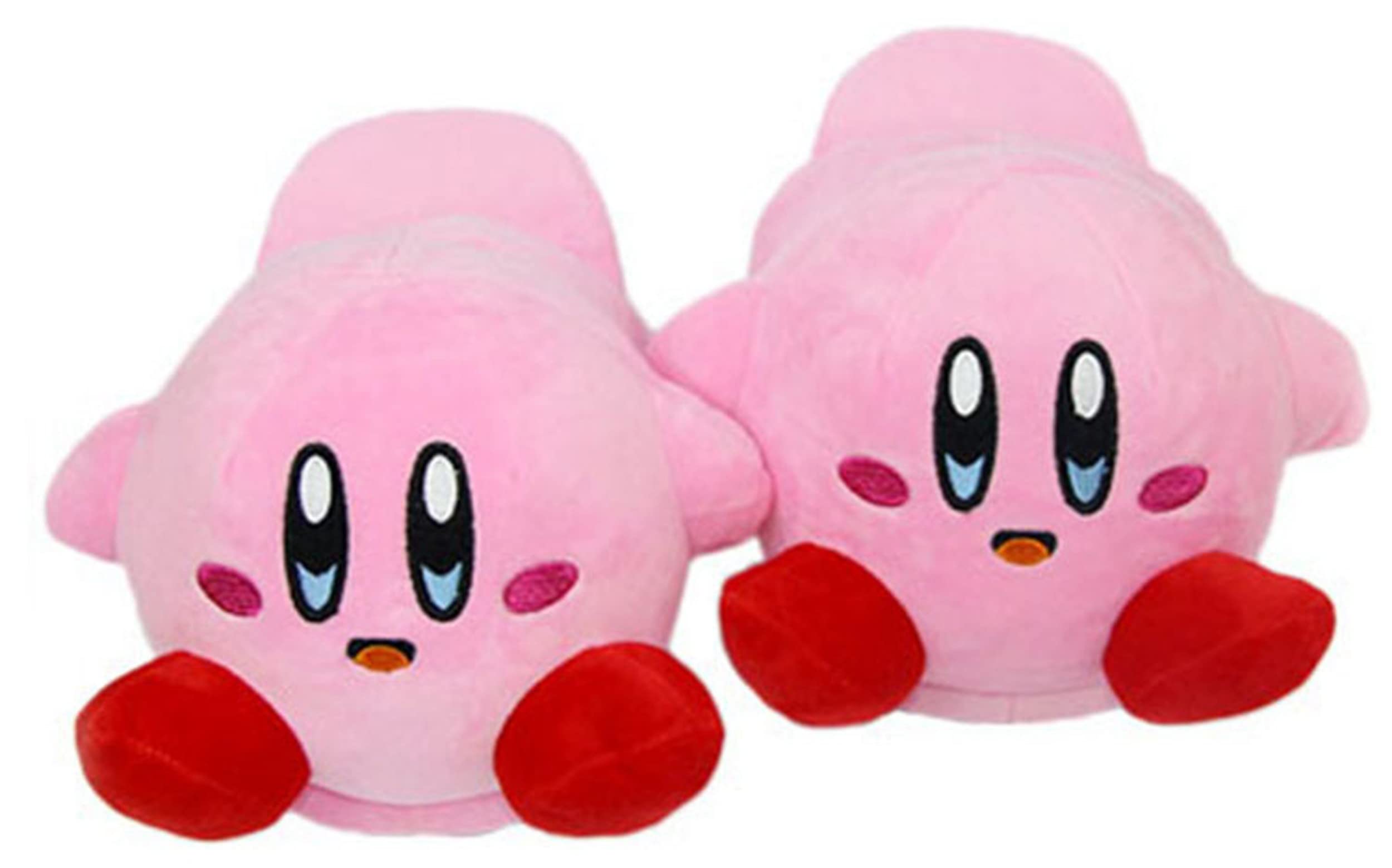 Roffatide Anime Kirby Cute Plush Open Back Floor Slippers Indoor Shoes Fuzzy Slippers with Rubber Sole for Women Pink