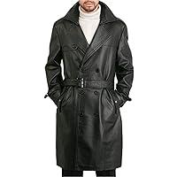 Men's Coat PU Leather Trench Coat Winter French Business Overcoat Single Breasted Long Top Coat