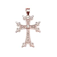 ROSE GOLD ELEGANT ARMENIAN CROSS CZ PENDANT - Gold Purity:: 14K, Pendant/Necklace Option: Pendant With 22