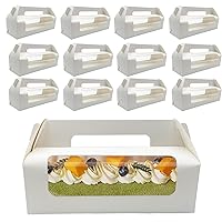 Roppolo 30 Pcs 10.5 Inch Window Roll Cake Gable Boxes Bulk with Handle & Cake Boards, Homemade & Bakery White Paper Favor Containers, Easy Carrying, Gift Boxes for Christmas Wedding
