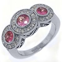 14k White Gold Pink Sapphire 3-Stone Diamond Ring w/Pave 1.88 Carats