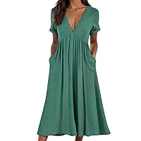 Summer Dresses for Women 2024 Maxi Dress Beach Vacation Short Sleeve Casual Loose Dress V Neck Flowy A Line Boho Dress