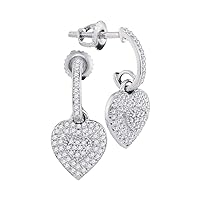 10kt White Gold Womens Round Diamond Heart Dangle Earrings 1/4 Cttw