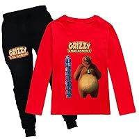 Kids Crewneck Long Sleeve T-shirts and Sweatpants Suits Grizzy and The Lemmings 2 Piece Outfits Casual Tops for Fall