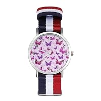 Purple Butterfly Unisex Quartz Watches Arabic Numerals Wrist Watch with Adjustable Strap for Men Women