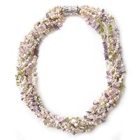 NOVICA Handmade Cultured Freshwater Pearl Amethyst Torsade Necklace from Thailand .925 Sterling Silver Quartz Clear Purple White Red Bridal Birthstone [25 in L x 1.2 in W] 'Pastel Petals'