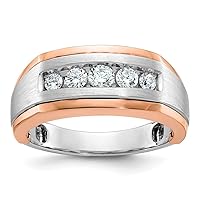 8.56mm 14k White and Rose Gold Mens Polished Satin And Grooved 5 stone 1/2 Carat Diamond Ring Size Jewelry for Men