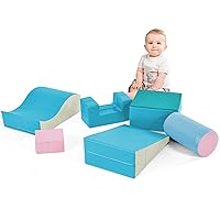 Indoor Baby Climbing Frame,Indoor Baby Climbing Play Set,Indoor Obstacle Course for Toddlers and Preschoolers,Soft PU Leather,Non-Slip Bottom,Set of 6 Colorful B