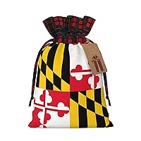WURTON Flag Of Maryland Print Christmas Wrapping Bags Drawstring, Wedding Gifts, Reusable Xmas Party Supplies