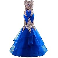 Mermaid Evening Dress for Women Backless Formal Long Prom Dresses with Embroidery