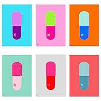 AuroraBTQ Vibrant Color Posters Set of 6 (12x16 inches each) Pill The Cure Wall Art Home Decor High Resolution Fine Art Gloss Paper print Damien Abstract Watercolor Pop Medical Art UNFRAMED