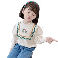 Girls Winter Thick Warm Fleece Lining T-Shirt Floral Embroidery Ruffles Vintage Kids Based Tees Tops