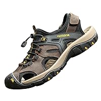 MGGM collection Men's Outdoor Sandals Sports Hiking Closed Toe Leather Athletic Sandals for Water Beach Boat Fishing.