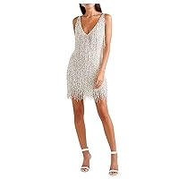 Women's Tassel Dressr Elegant Sexy V Neck Mini Sleeveless Flapper Club Cocktail Dresses for Evening Party