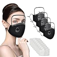 4Pcs Outdoor Washable Reusable Facemask With Filter and Detachable Eye Shield for Adults,Protection Bandana (Black)