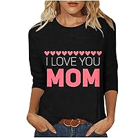 Happy Mother's Day Summer Top Shirts Floral Heart Graphic Fashion Tshirts Loose Fit 3/4 Sleeve Trendy Blouses Tees