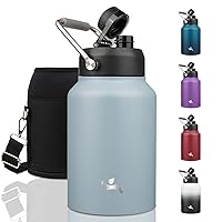 Half Gallon Jug with Handle,64oz Insulated Water Bottle with Carrying Pouch,Double Wall Vacuum Stainless Steel Metal Bottle,Storm Blue