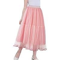 Happy Cherry Girls Tulle Midi Skirt A Line Mesh High Waist Maxi Skirt Flowy Princess Tutu Skirt