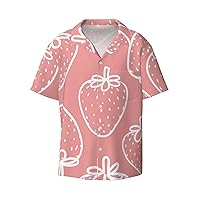Strawberry Pattern Men's Summer Short-Sleeved Shirts, Casual Shirts, Loose Fit with Pockets