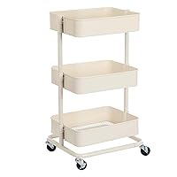3-Tier Metal Rolling Cart, Utility Cart, Kitchen Cart with Adjustable Shelves, Storage Trolley with 2 Brakes, Easy Assembly, for Kitchen, Office, Bathroom, Beige UBSC60WT