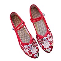 Vintage Ankle Strap Pumps for Women Spring Shoes Style Ladies Dress Shoe Pointed Toe Ethnic Dancing Heels Red 4.5
