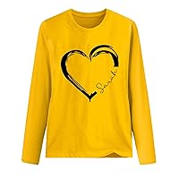 Sarah Letter Print Valentines Day T-Shirts for Women Funny Love Heart Long Sleeve Tee Tops Casual Crewneck Shirts