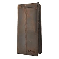 Mens Genuine Leather Bifold Wallet Organizer Checkbook Card Case Long (Brown 2 with Logo)