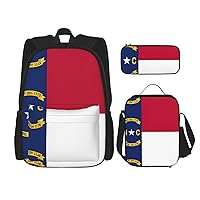 North Carolina State Flag Print 3 In 1 Set With Lunch Box Pencil Bag Casual Backpack Set For Gym Beach Travel